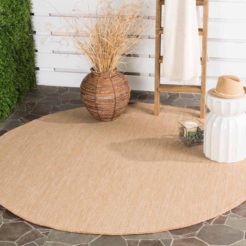 SAFAVIEH Courtyard Carolann Indoor/ Outdoor Waterproof Patio Backyard Rug - 6'7" x 6'7" Round - Natural/Cream