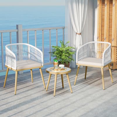 Gymax 3 Pieces Patio Bistro Set Outdoor PE Wicker Conversation