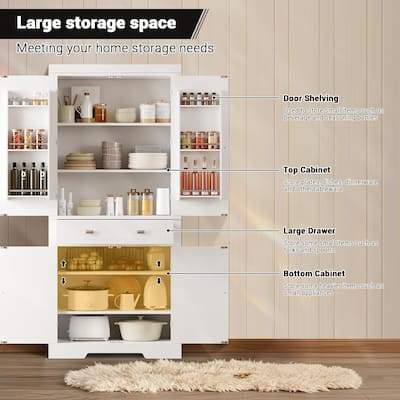 72" Tall Pantry Storage Cabinet for Kitchen, Living Room, Dining Room