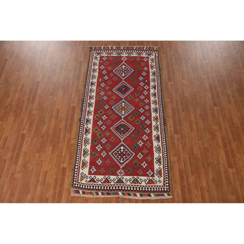 Vegetable Dye Hand-Woven Kilim Qashqai Persian Vintage Runner Rug - 4'5"x 8'11"
