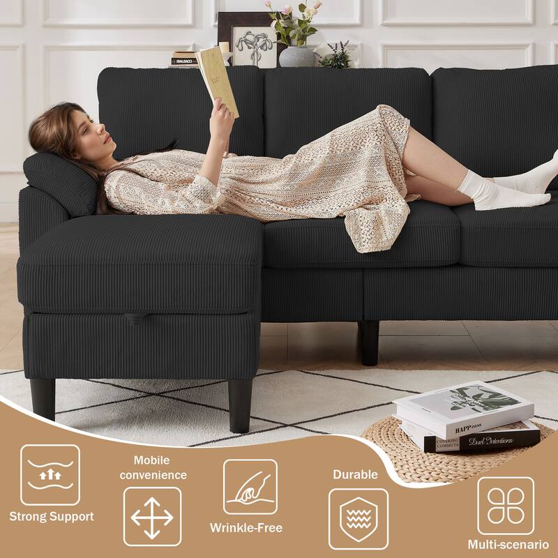 79.72" Corduroy 3 Pieces Living Room Sets Including Sectional Sofa with Storage Ottoman and Armchair Set