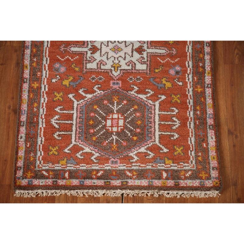 Orange Geometric Kazak Indian Area Rug Handmade Wool Carpet - 2'7"x 5'0"