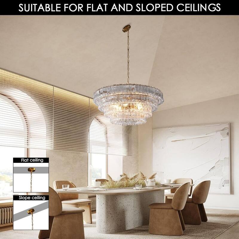 KAYLA 36 in. 6-Lights Gold Crystal Drum Chandelier