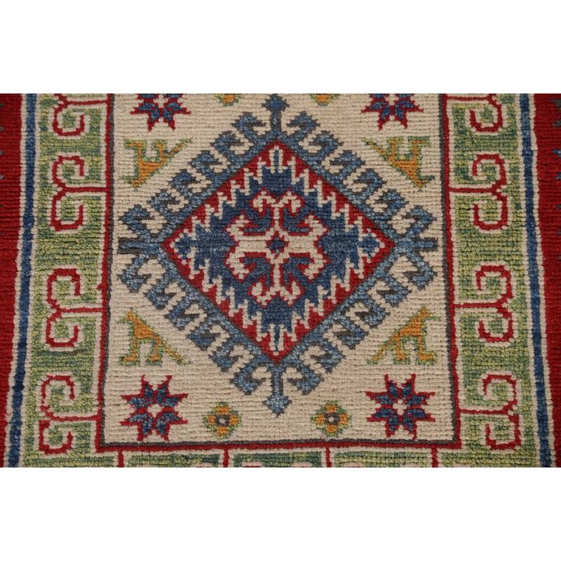 Red Traditional Geometric Kazak Oriental Wool Runner Rug Hand-knotted - 2'9" x 9'9"