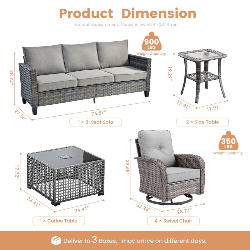 XIZZI Outdoor Patio Furniture Grey Wicker Conversation Seating Set