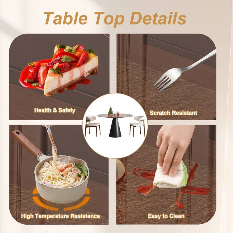 3 Piece Dining Set Round Glass Top Table Carbon Steel Base 4 Chairs for Small Spaces