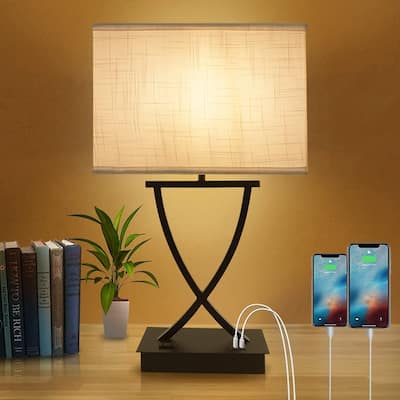3-Way Dimmable Touch Control Medium Table Lamp with Type C/USB - 7"D x 12.2"W x 21.26"H