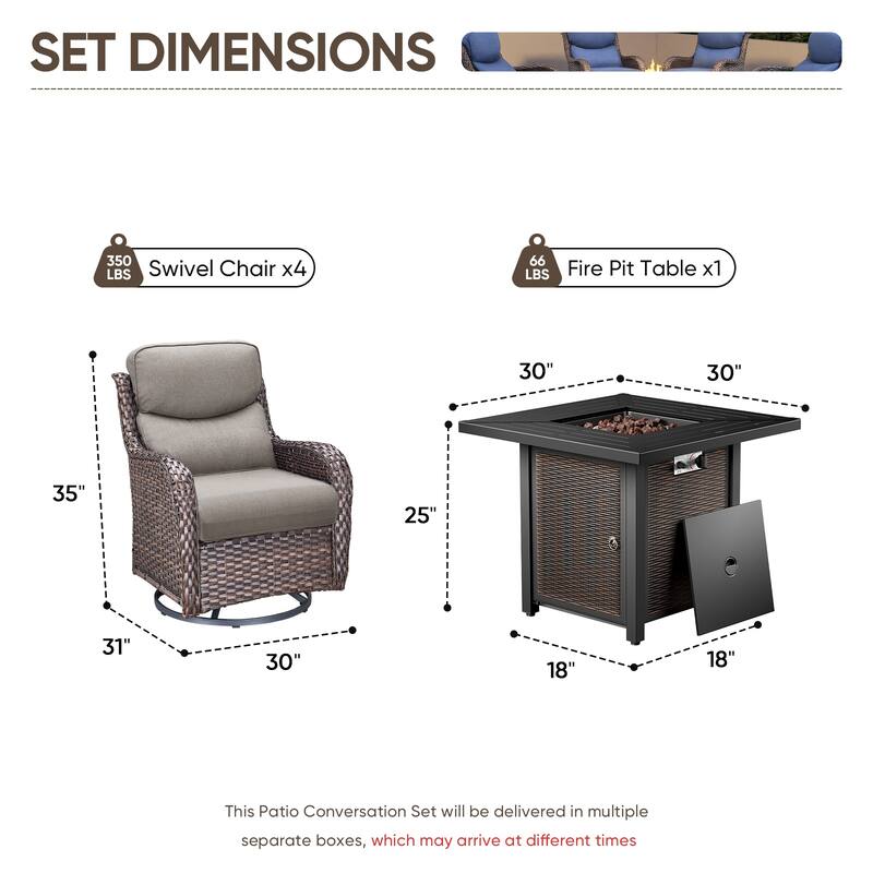 Pocassy 30 In Outdoor Fire Pits with Patio Sofa Swivel Glider Chari Furniture.