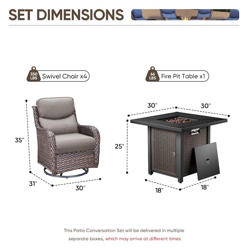 Pocassy 30 In Outdoor Fire Pits with Patio Swivel Glider Chari Set.