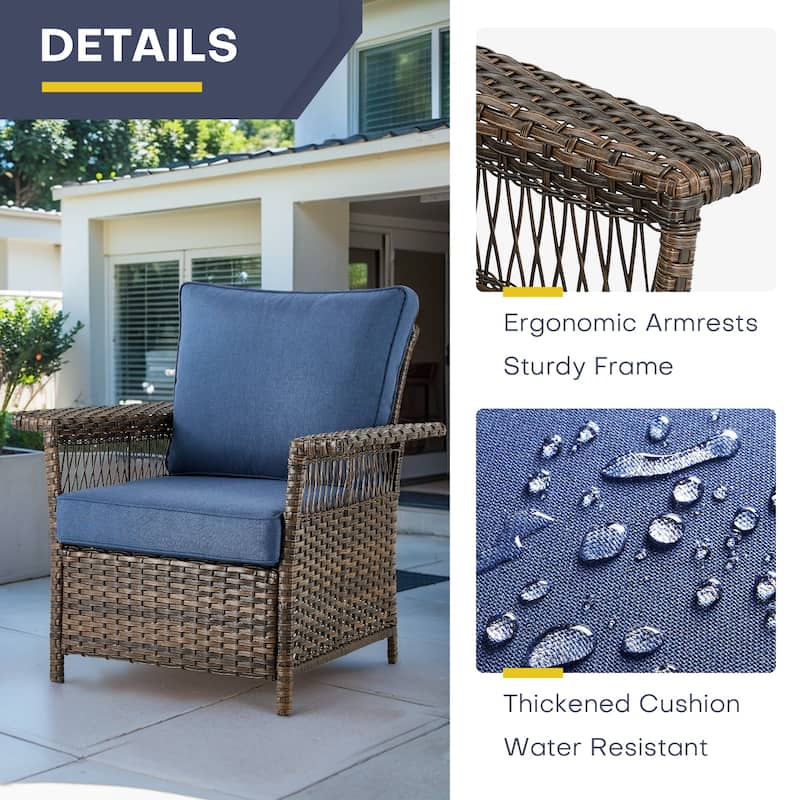 Gymojoy 5 Peices Patio Chairs with Coffee Table Ottoman set - Brown