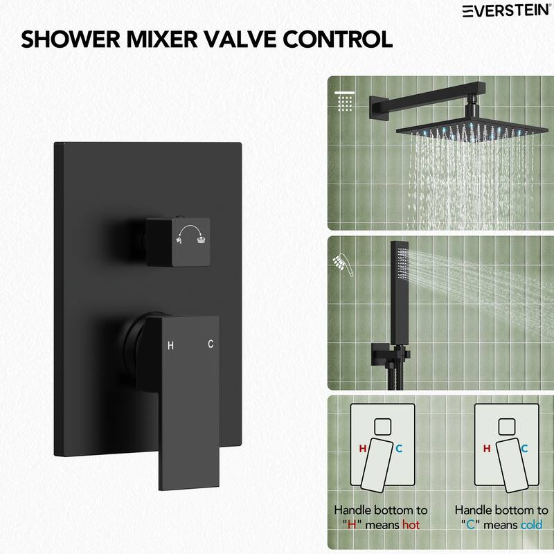 Pressure Balanced Shower Faucet System ,10" LED Shower Head with Handheld Spray