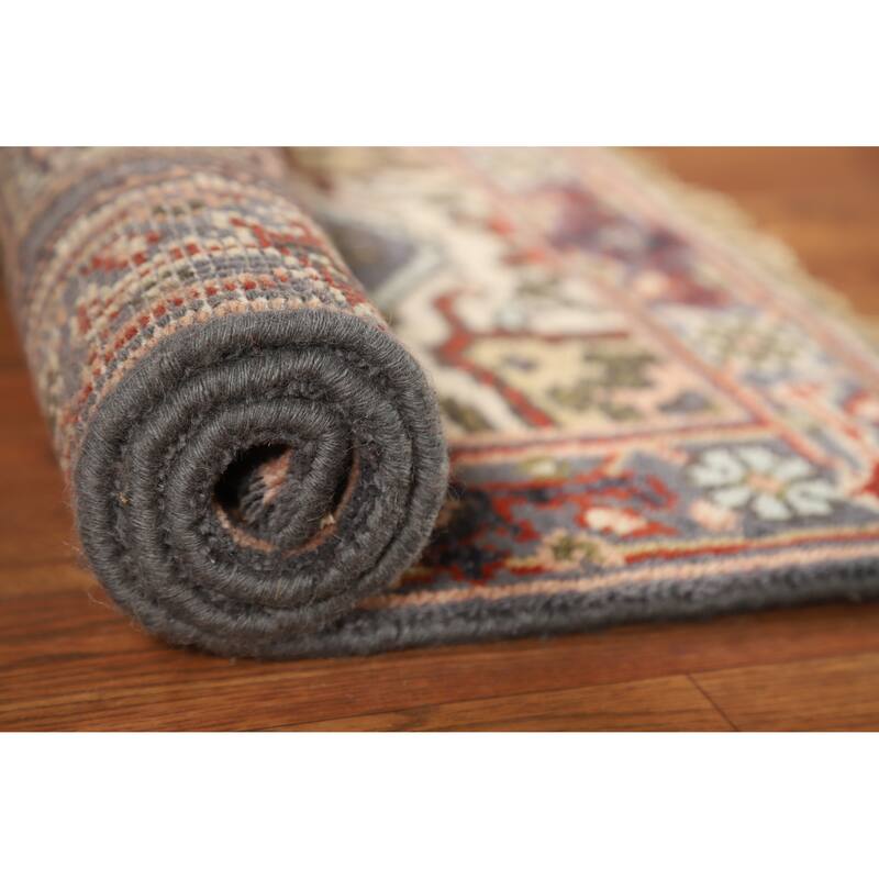 Hand Knotted Oriental 100% Wool Carpet Traditional Medallion Greys & Charcoal Heriz (serapi) Area Rug - 3' 0'' X 2' 0''