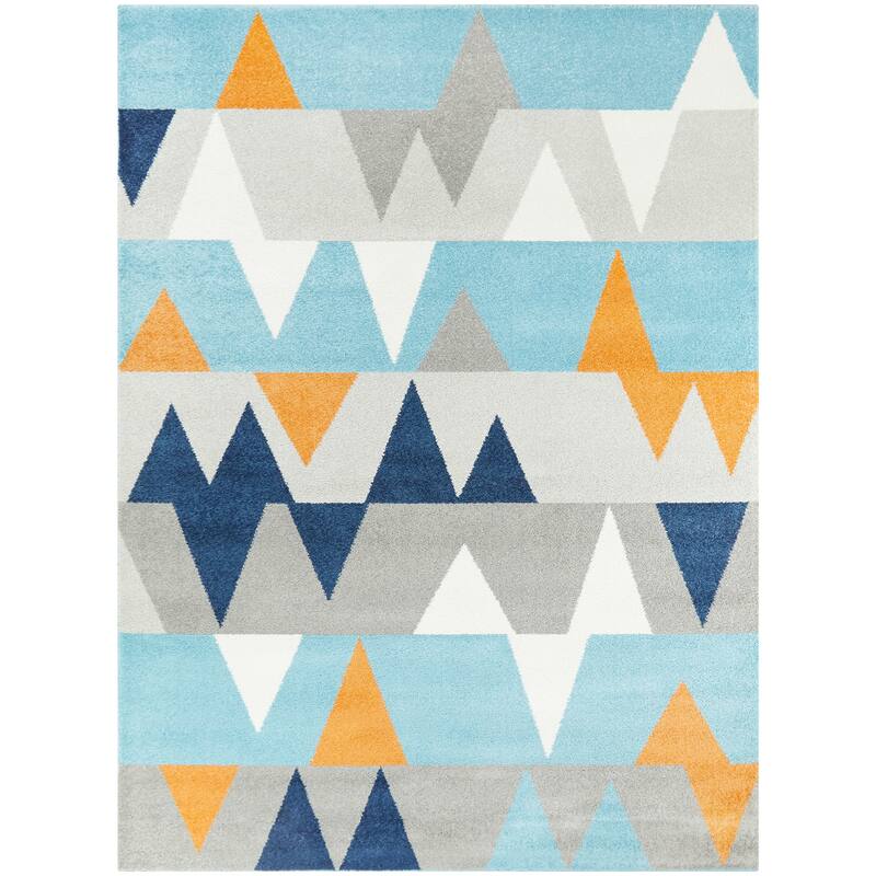Modern Multicolor Geometric Contemporary Area Rug - 3'11" x 5'7" - Blue - Rectangle