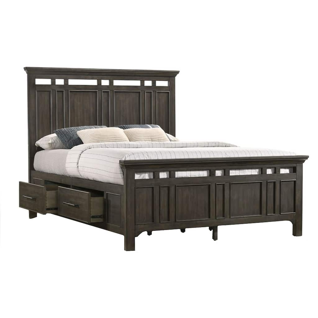 Hawthorne Solid Wood Panel Bed with Storage, Brushed Charcoal, Queen