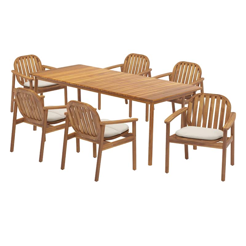 Christopher Knight Home - Country Patio Farmhouse Wooden 7-Piece Outdoor Dining Set with Cushions