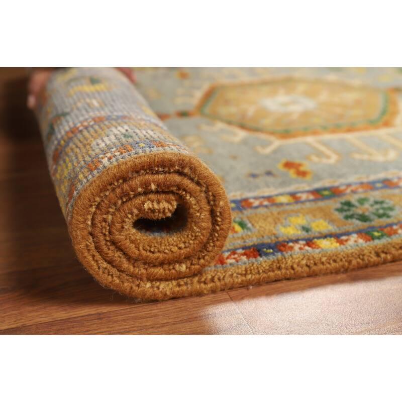 Hand Knotted Oriental 100% Wool Carpet Transitional Geometric Greys & Charcoal Khotan Area Rug - 4' 11'' X 3' 0''