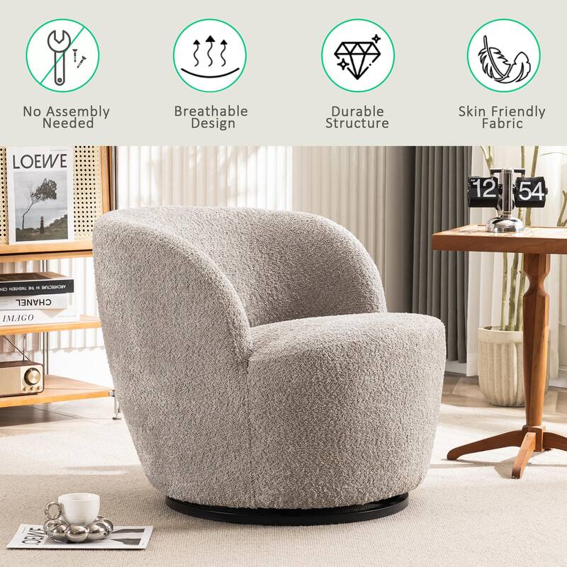 Swivel Accent Chair, Furry Round Barrel Chair