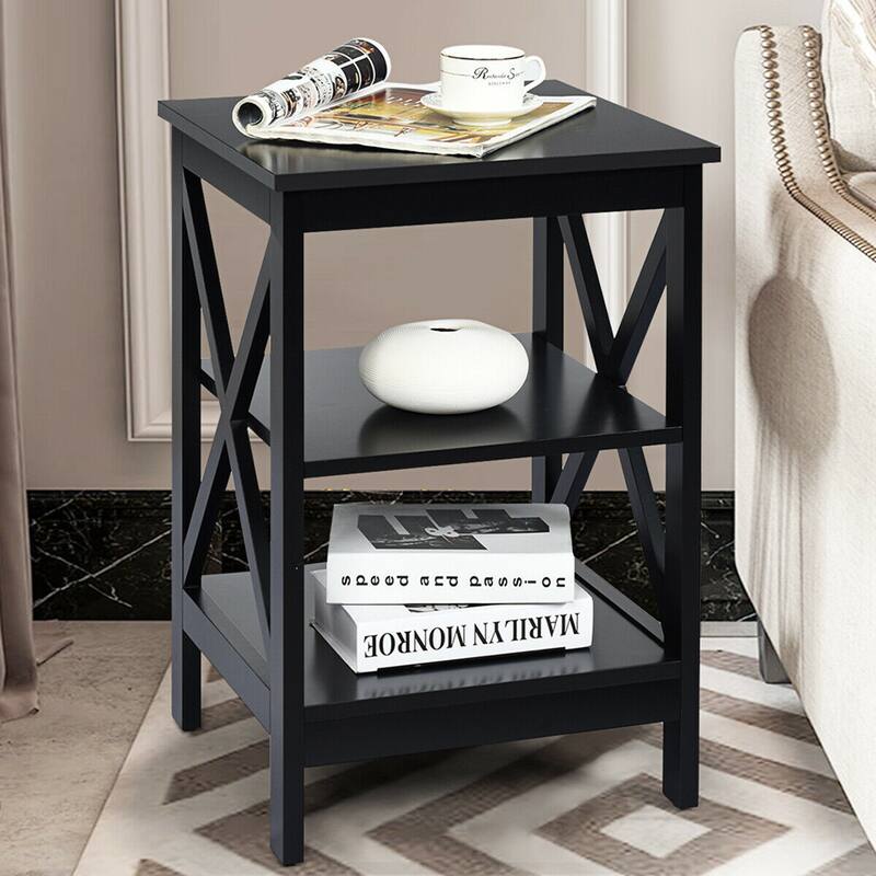 Gymax 3-Tier Nightstand End Table X Design Storage Display Shelf