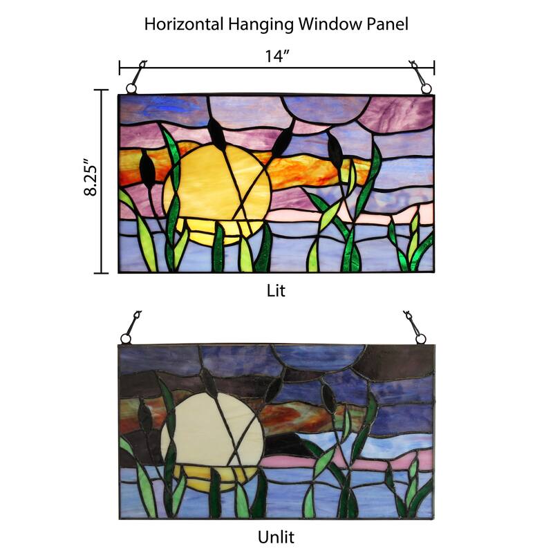 River of Goods Cattails Sunset River of Goods Multicolored Stained Glass Window Panel - 14" x 0.25" x 8.25"