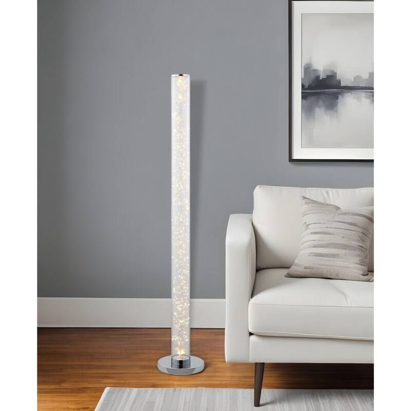 49" White Metal LED Column Floor Lamp With Clear Acrylic Drum Shade - 7.8" x 7.8" x 49"