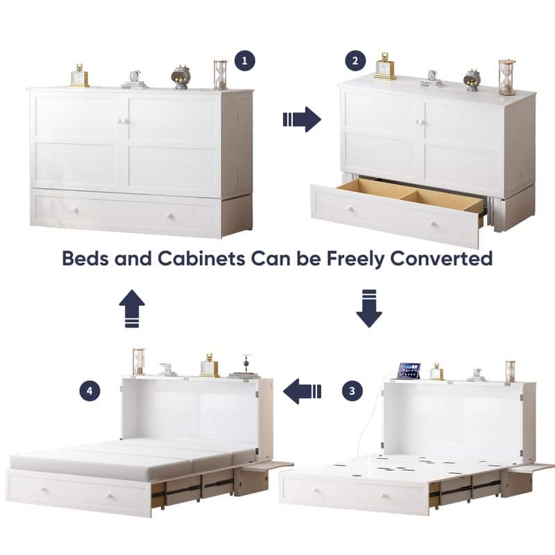 Mixoy Murphy Bed with Mattress,Modern Cube Foldable Cabinet Bed with Charging Station