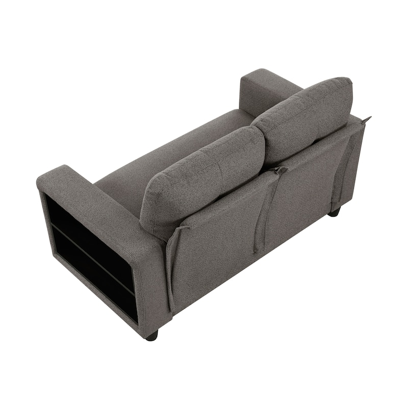 Hazel 56.5" Boucle 2-Seater Loveseat - Pull-out Bed, Shelves, USB Port