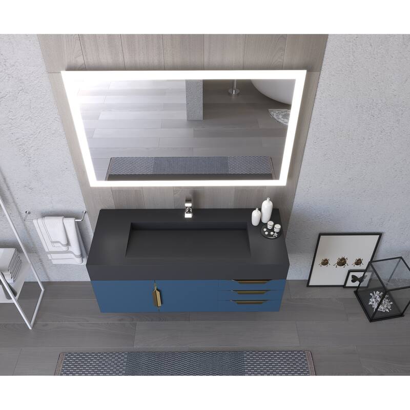 Nile 48" Wall Mounted Bathroom Vanity Set w/ Black Top