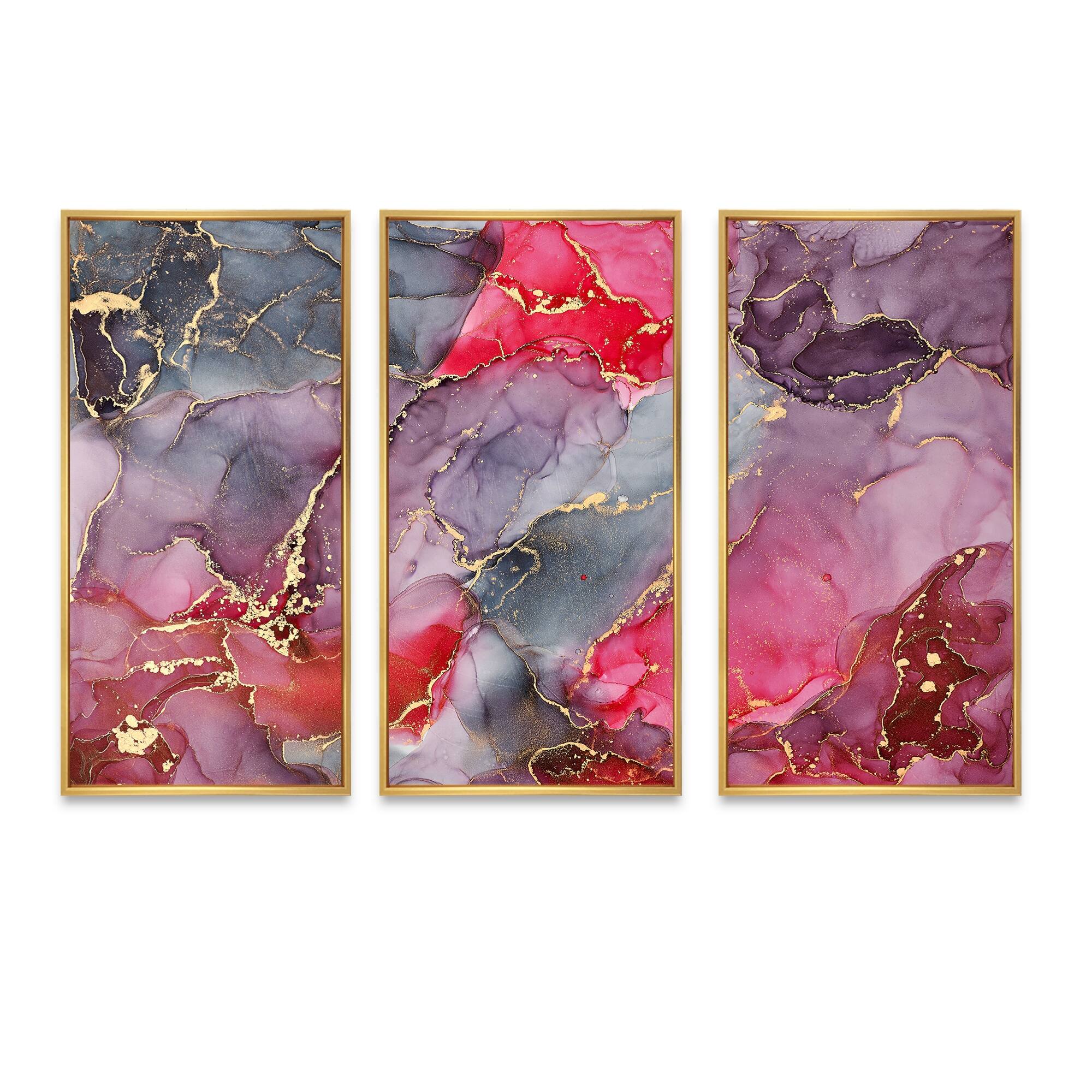 Designart "Red And Purple Luxury Abstract Fluid Art" Modern Framed