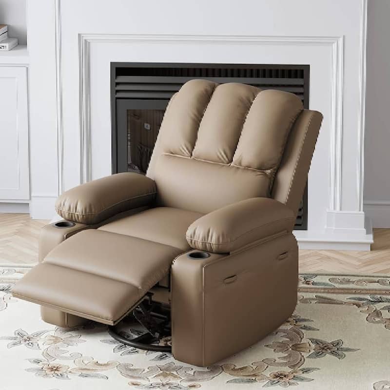 Oversized Leather Power Recliner Sofa Chair with Massage for Living Room Bedroom - Tan