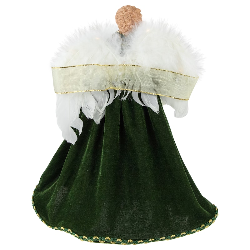 14" Green and Gold Angel with Lighted Wings Christmas Tree Topper - 14