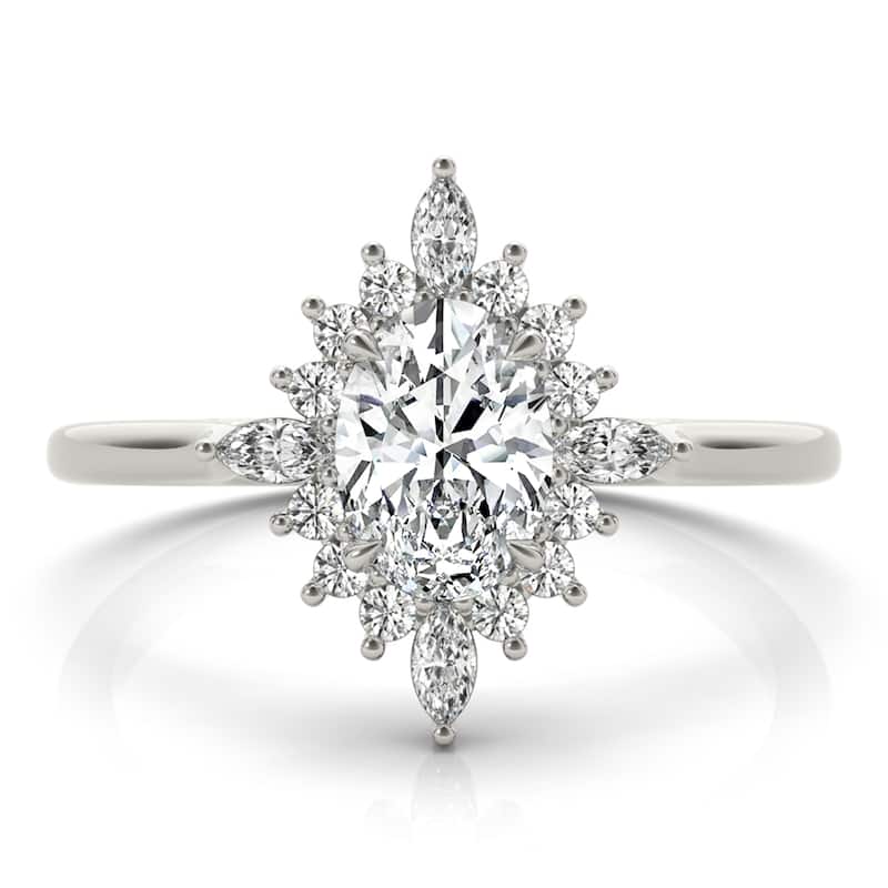 Auriya 14k White Gold Lab Grown Oval Diamond Halo Engagement Ring 0.50 to 5.00 ct. tw. (F-G VS)