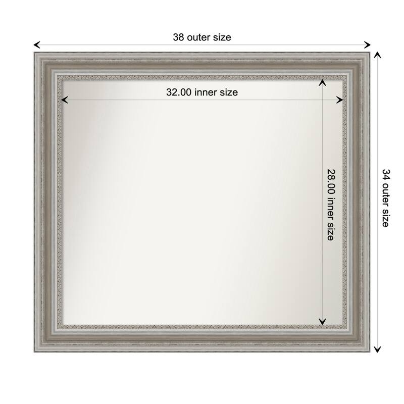 Parlor Silver Framed Non-Beveled Custom Wall Mirror, Bathroom Vanity Mirror - Outer Size: 37.5 x 33.5
