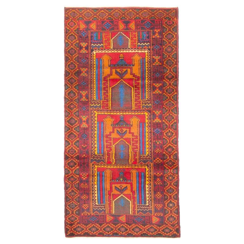 ECARPETGALLERY Hand-knotted Teimani Red Wool Rug - 3'3 x 6'9