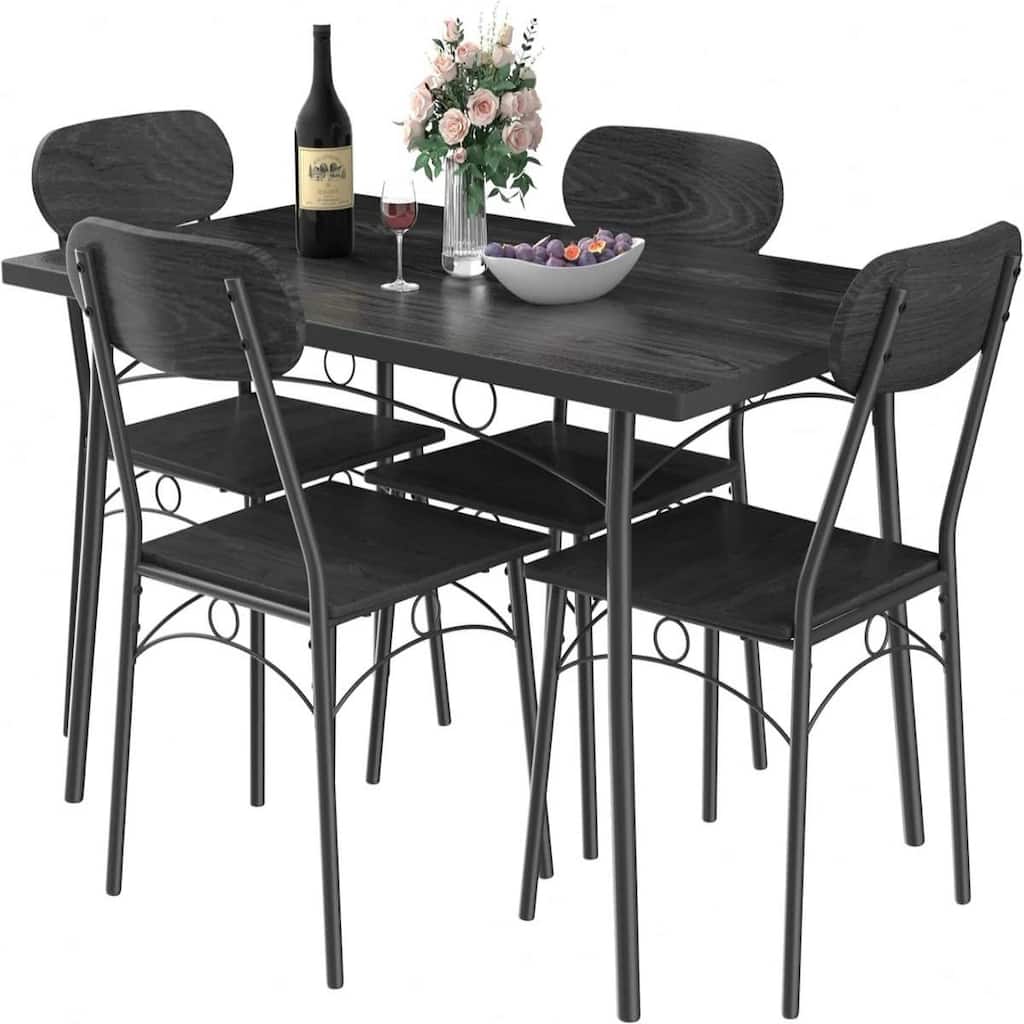 Modern 5-Piece Dining Set with Rectangular MDF Table and 4 Metal Frame Chairs for Small Spaces