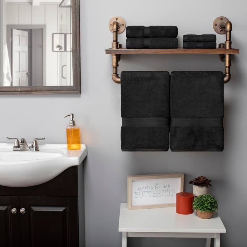 Blue Nile Mills Egyptian Cotton Plush Heavyweight 850 GSM Absorbent 6 Piece Towel Set - Black
