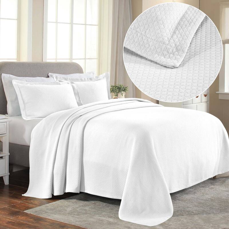 Superior Solitaire Cotton Decorative Bedspread Set - White - Full