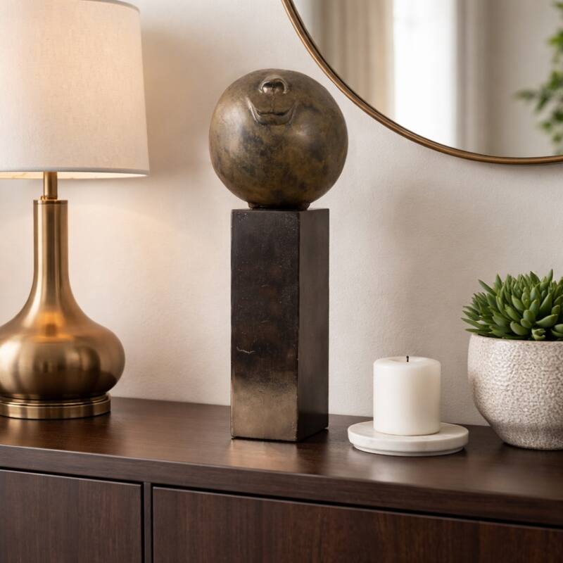 Decorative Smiley Head on Pedestal Sculpture