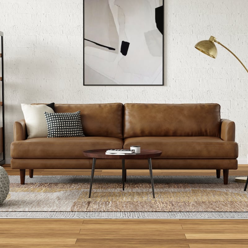 WYNDENHALL Chloris 90 inch Wide Mid-Century Modern Sofa - Caramel Brown