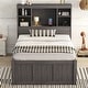 preview thumbnail 3 of 9, Twin Size Platform Bed with Storage Headboard & 3 Drawers, Wooden Bedframe w/ Twin Size Trundle & Charging Station-Antique Brown