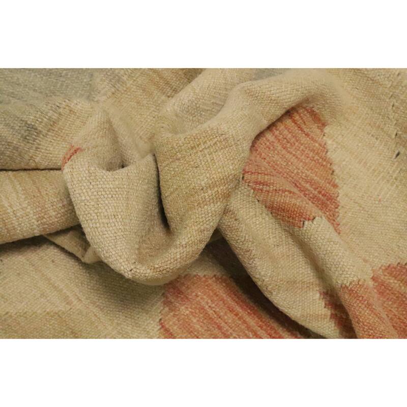 Hand Woven Oriental 100% Wool Carpet Southwestern Tribal Beige & Ivories Kilim Area Rug - 8' 8'' X 5' 10''