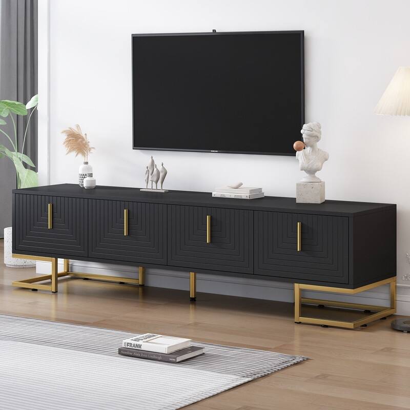 70.8''W Modern TV Stand for TVs Up to 80'' with Cabinets and Adjustable Shelves - n/a - Black