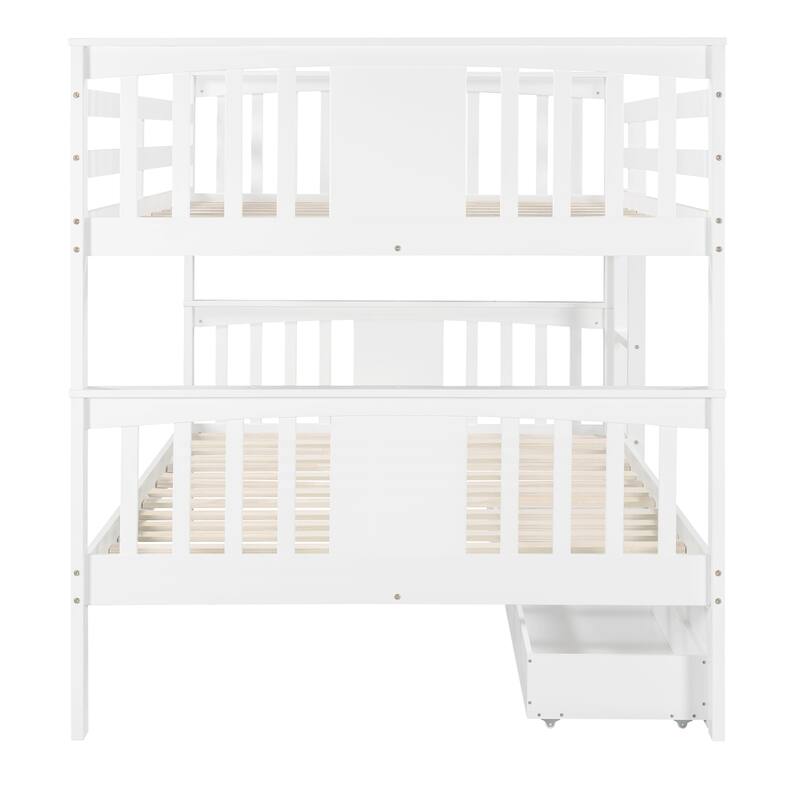 Roomfitters Full Over Full Bunk Bed with Drawers and Ladder, Solid Wood Frame for Bedroom or Guest Room
