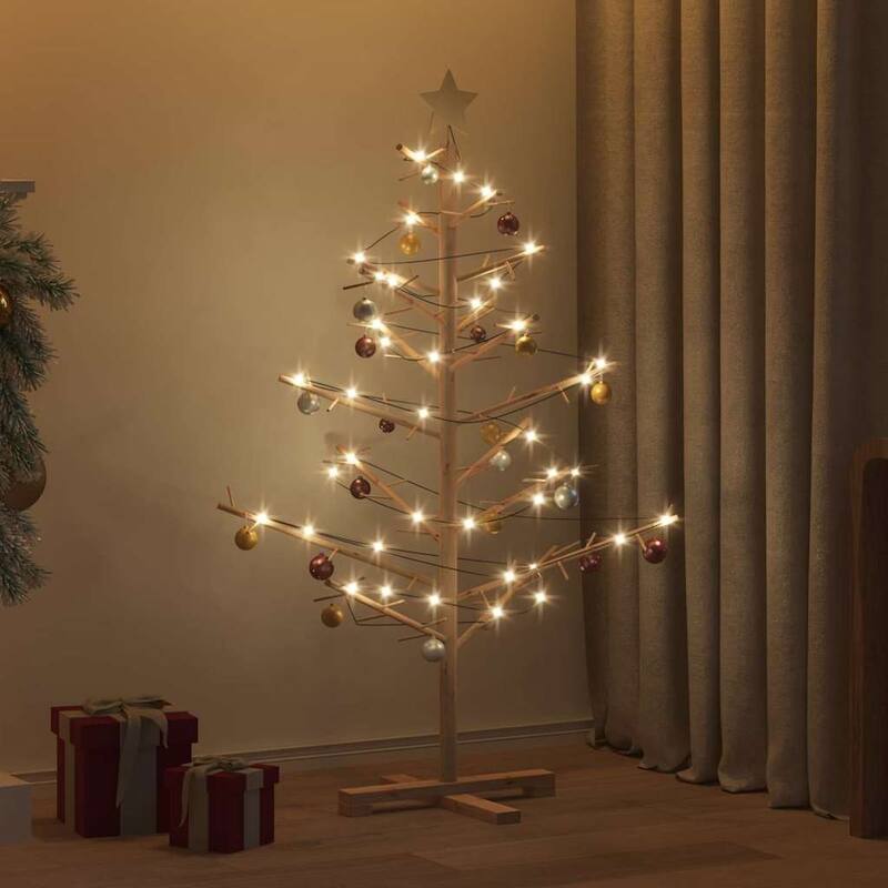 vidaXL Wooden Christmas Tree with Stand Natural/Brown Solid pine wood - Natural (unfinished) - 4 Foot