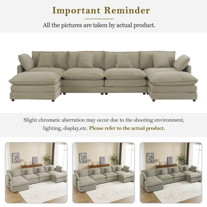 Modern Sofa Modular Sofa Couch Upholstered Corduroy L-Shape Sectional Sofa with Side Storage Pockets for Living Room