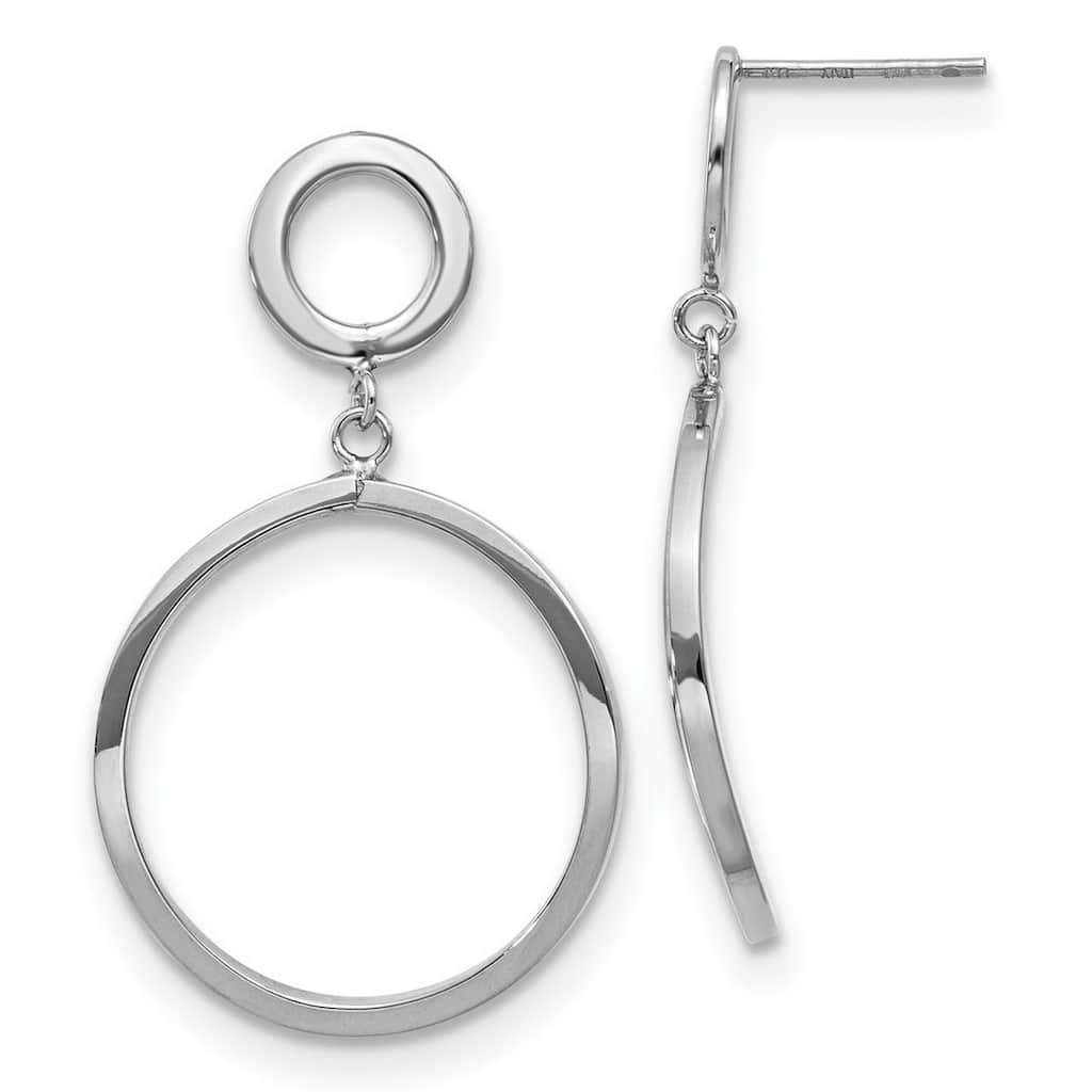 Curata 10k White Polished Double Circle Dangle Post Earrings - 37x36mm