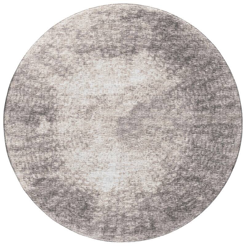 Indoor/Outdoor Rylee Modern Bordered Washable Rug - 8' x 8' Round - Mocha