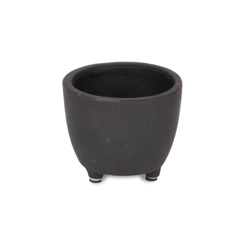 Parlo Raised Textured Round Ceramic Pot - Dark Gray