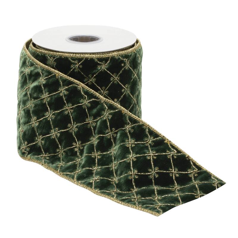 Ornate Diamond Pattern Wired Ribbon (Set of 2) - N/A
