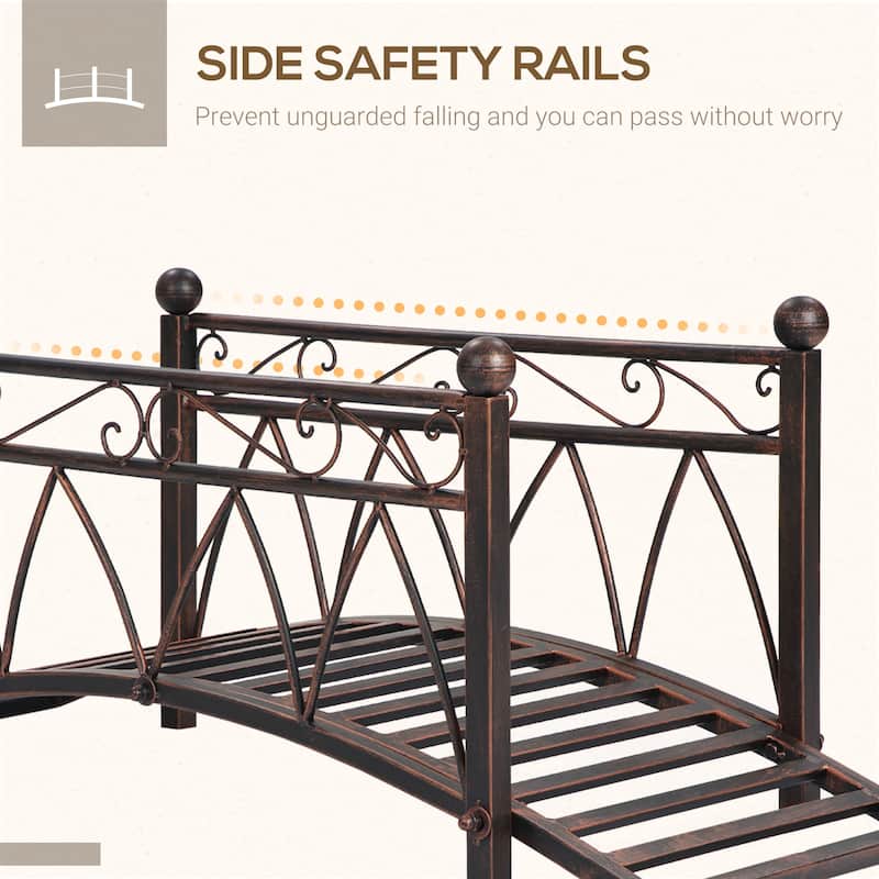 Outsunny 3.3' Classic Garden Metal Bridge with Safety Railings Arc Footbridge Decorative Pond Bridge