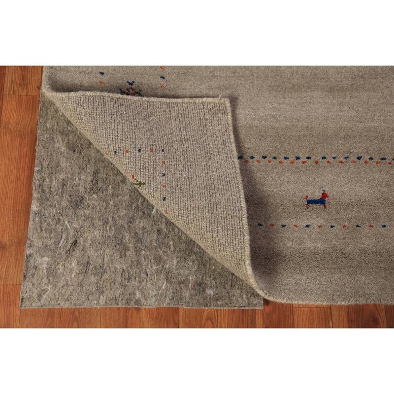 Gabbeh Oriental Area Rug Hand-Knotted Beige Tribal Wool Carpet - 5'7" x 7'10"